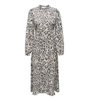 JDY Grey Leopard Print Long Sleeve Midi Dress